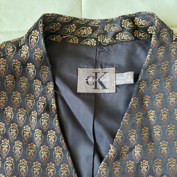 Vintage Calvin Klein CK Black and Gold Metallic Patterned Vest Size XS - Picture 2 of 5